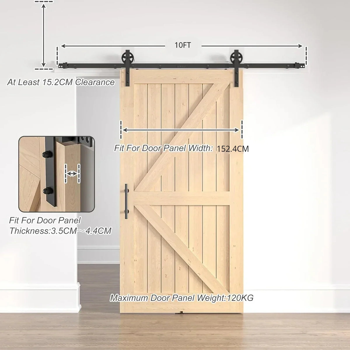 Sliding Barn Door Kit 10FT Heavy Duty Large Wheel Black Steel Track SANKEYTEW