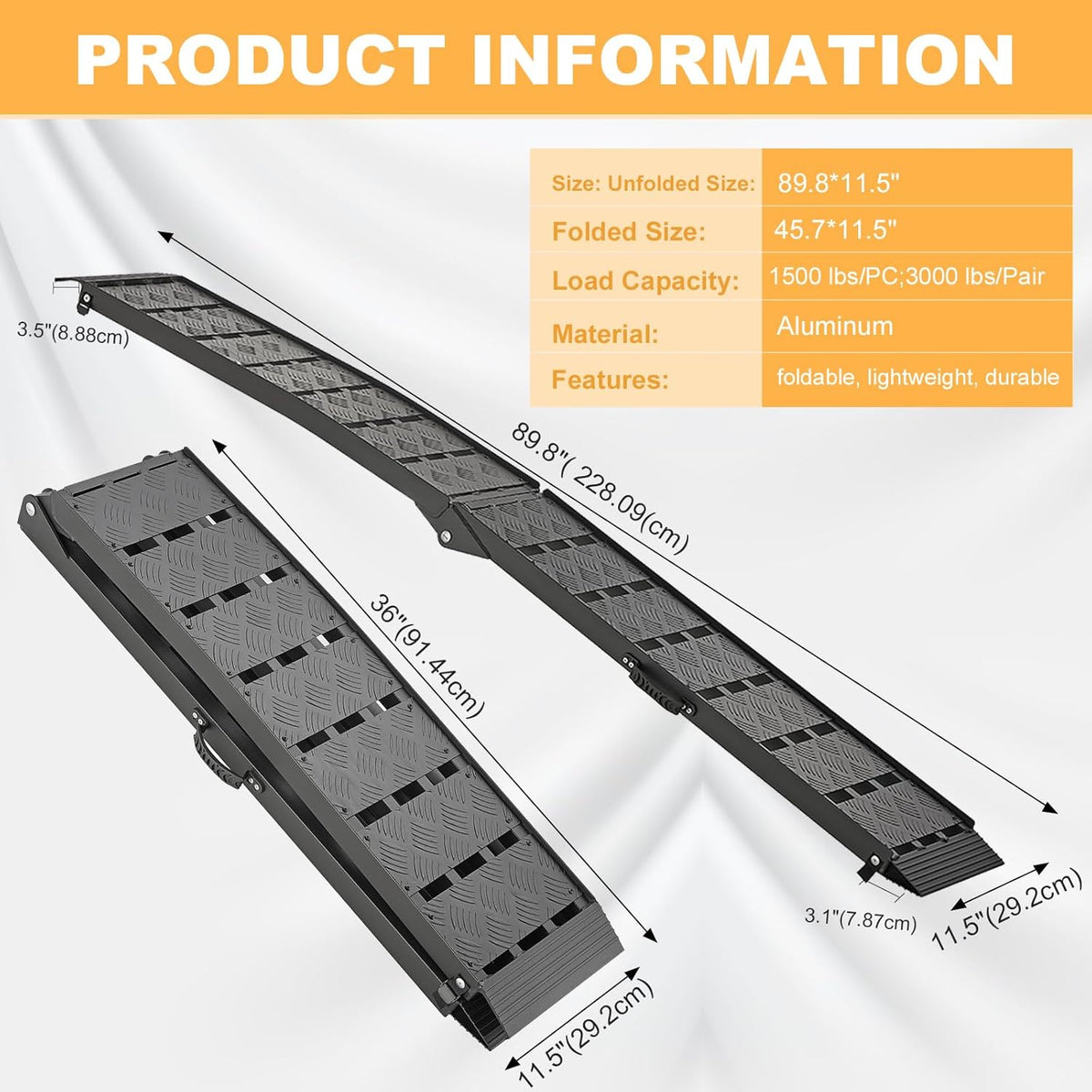 Aluminum Loading Ramp 228x29.2cm 680KG for ATV UTV Trucks Motorbike Gardhom
