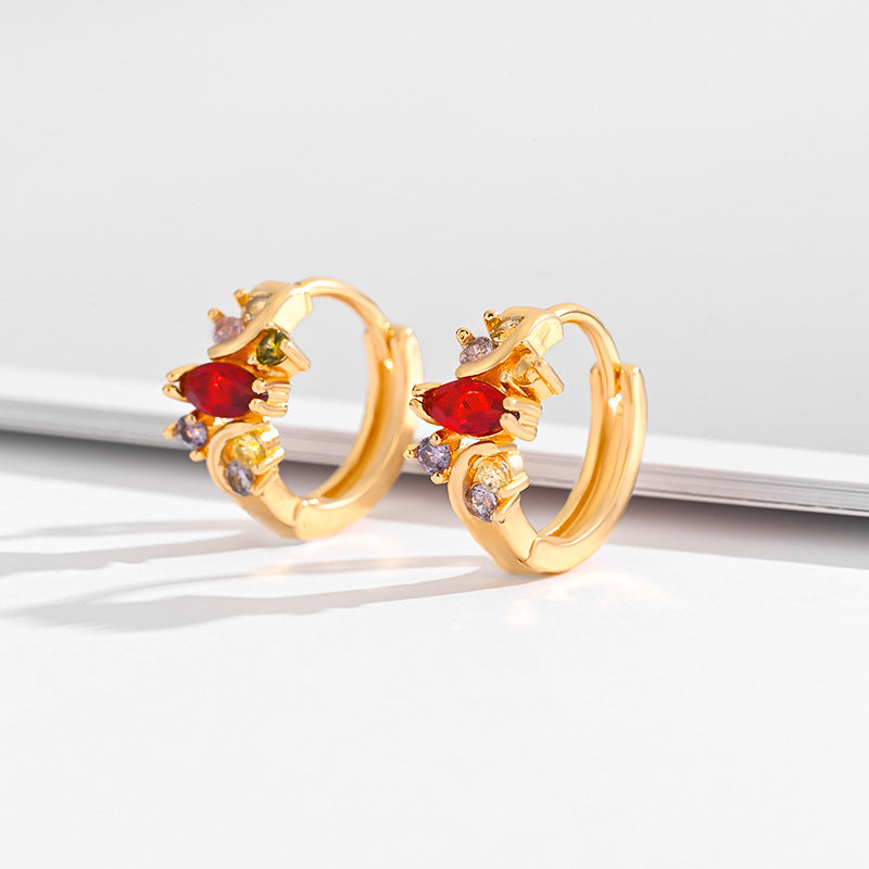 Fashion Multi-style Square Crystal Zircon Ornament Gold Plated Diamond Ear Ring