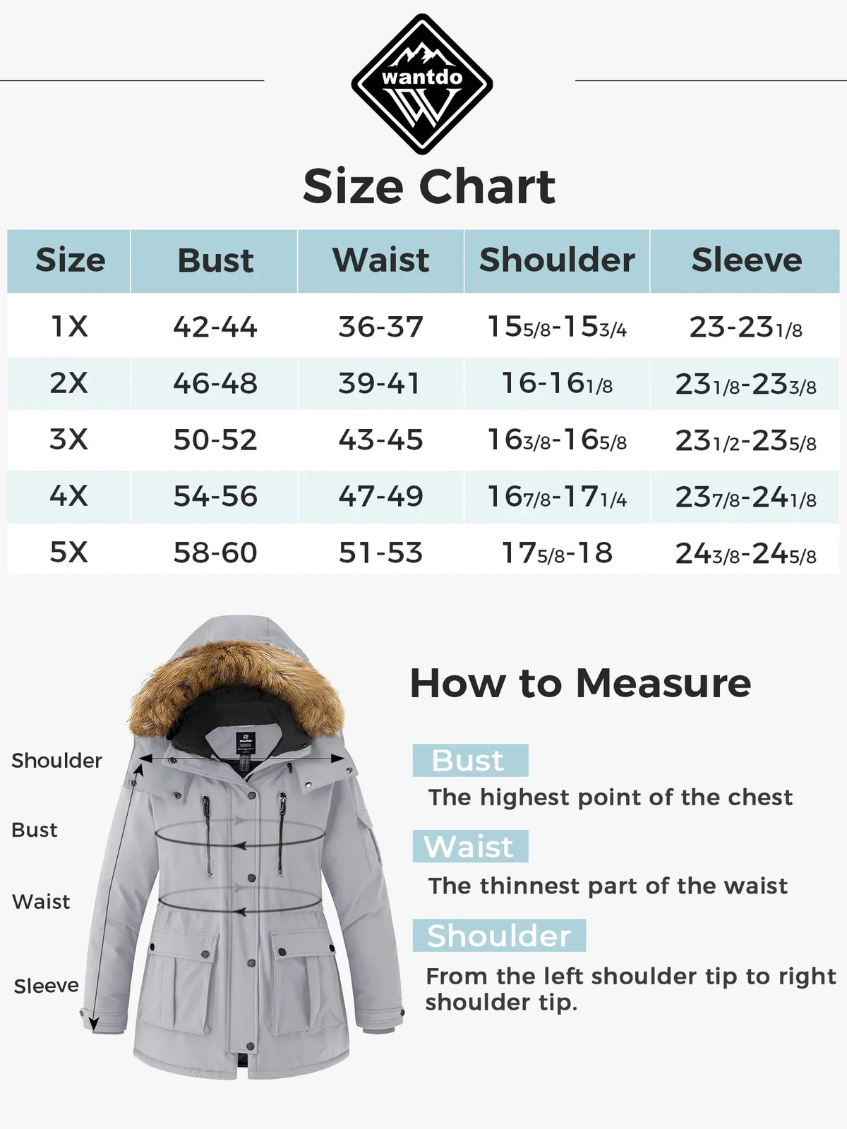 Wantdo Womens Winter Jacket Waterproof Coat Warm Puffer, Size S, Grey