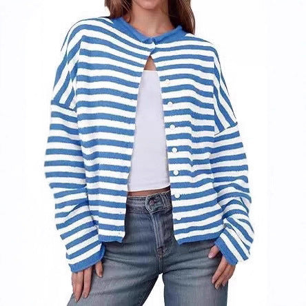 European And American Commuters' Knitted Shirt Soft Glutinous Stripes