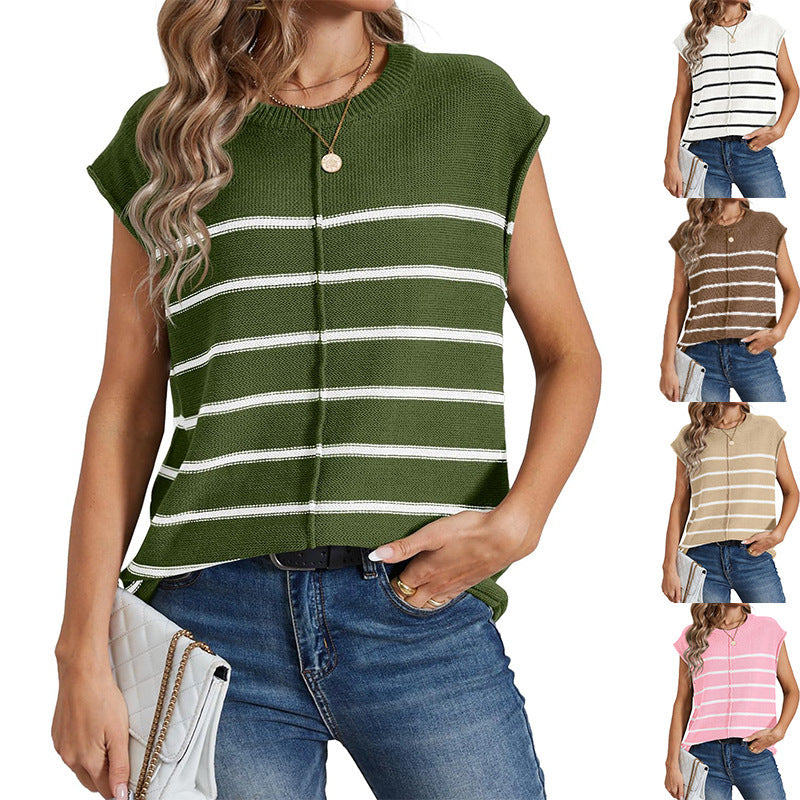 Vest Sleeveless Pullover Striped Seam Bone Stitching Casual Women's Top