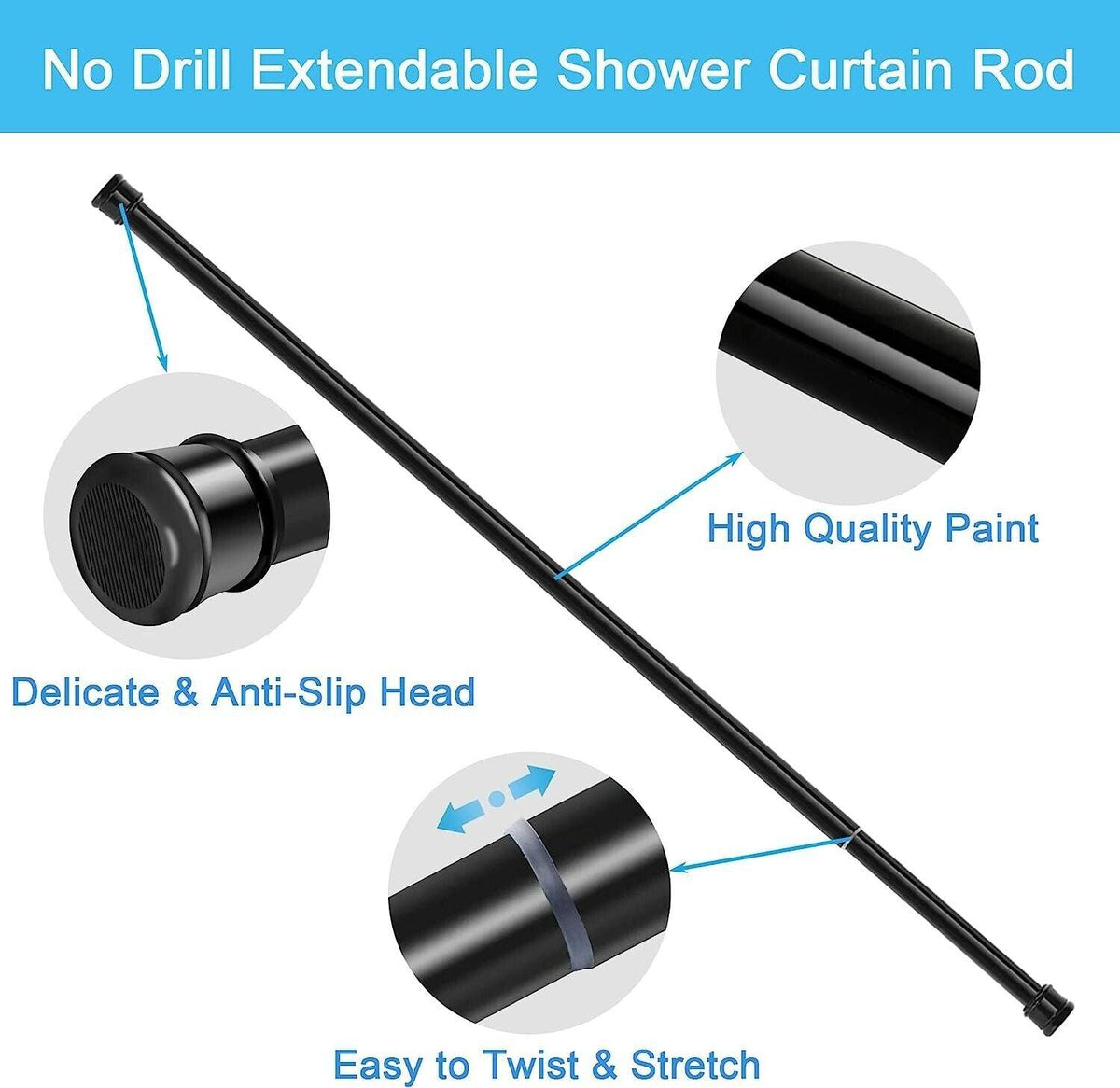 Small Tension Shower Curtain Rod 63-85cm Silver No Drill Extendable Pole