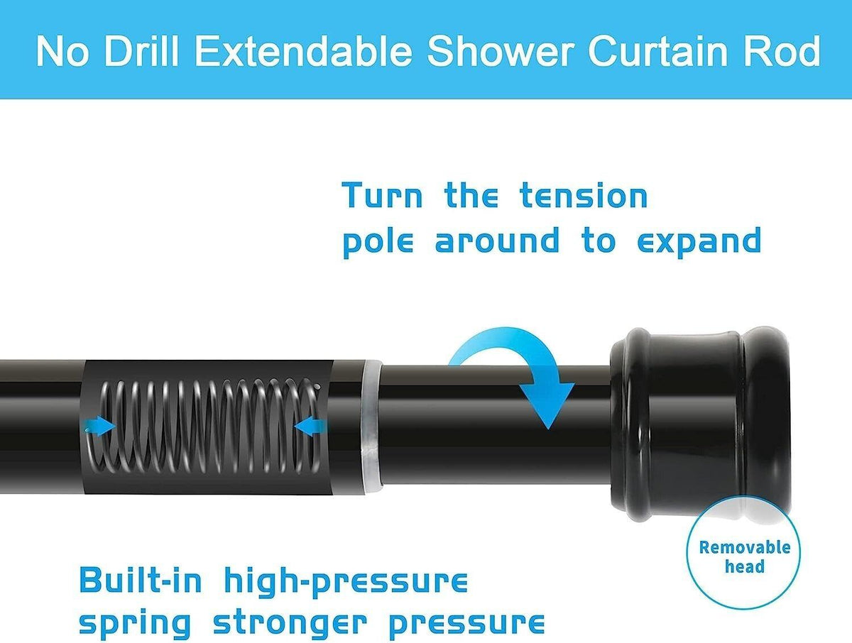 Small Tension Shower Curtain Rod 63-85cm Silver No Drill Extendable Pole