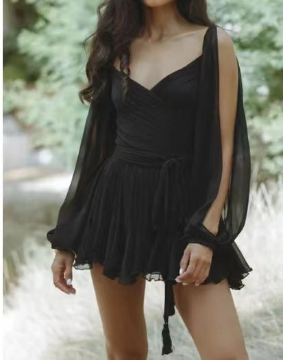 V-Neck Open-Shoulder Dress