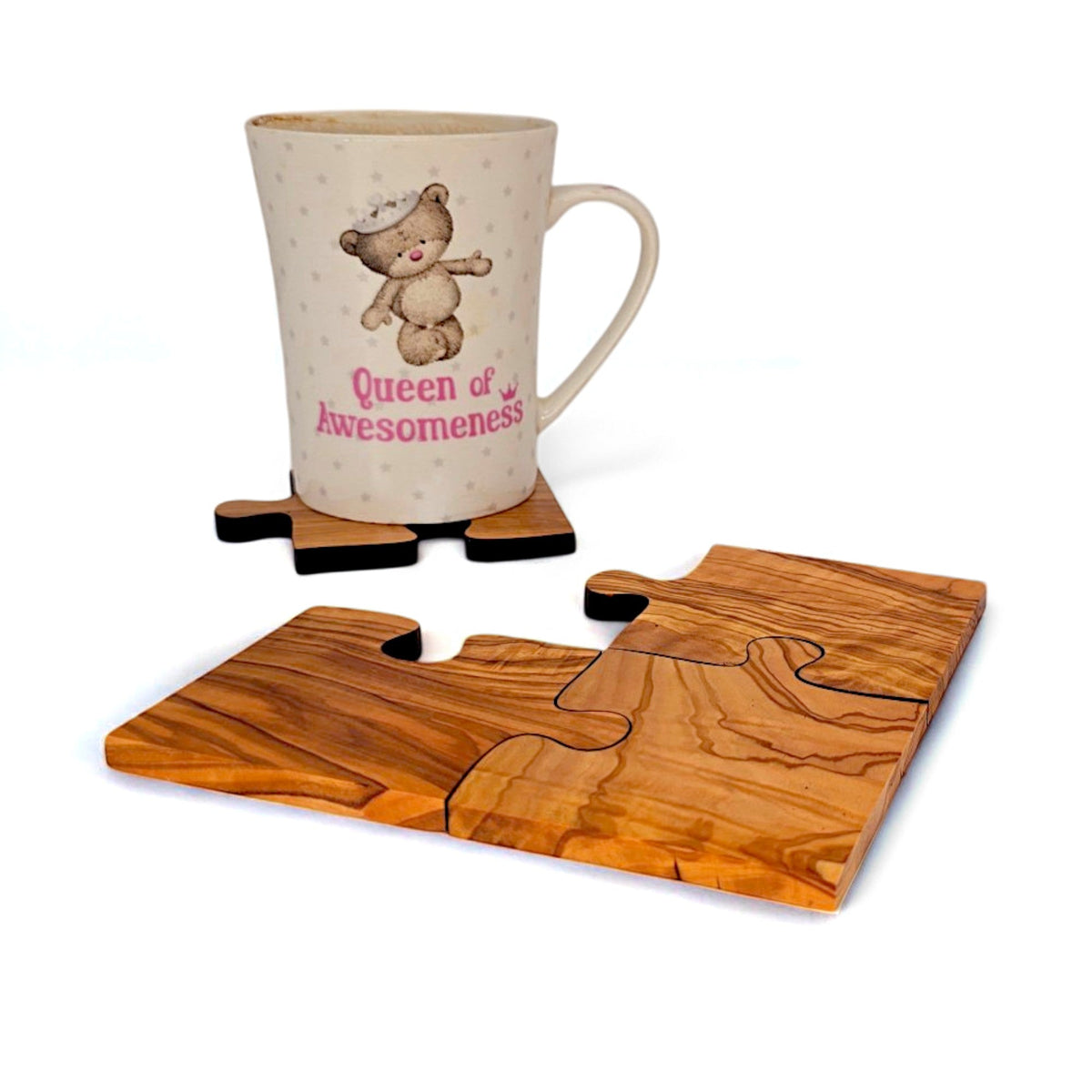 Olive Wood Puzzle Shaped Coasters | Interlocking Wooden Coffee Table Trivet Set