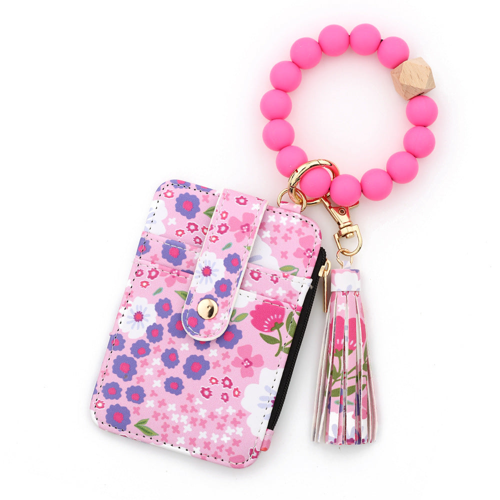 Printed Leather Wallet Keychain