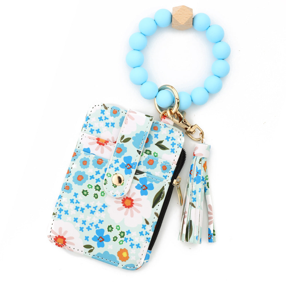 Printed Leather Wallet Keychain