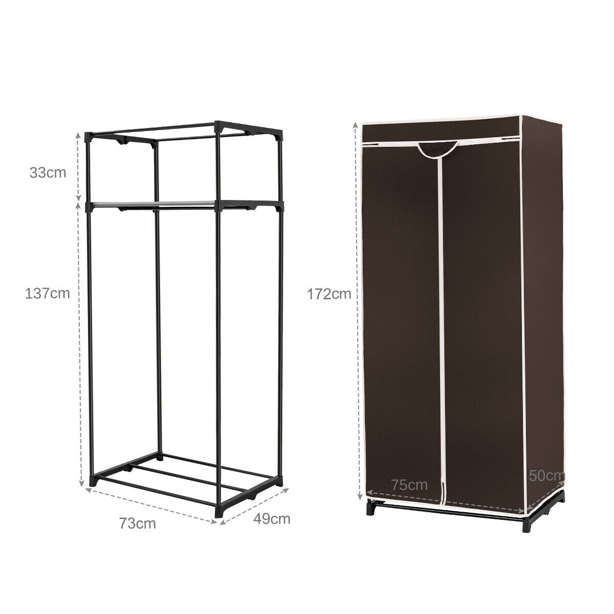 Single Canvas Wardrobe with Dust-proof Cover-Black