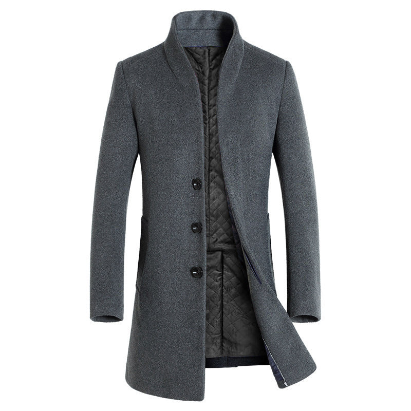 Men's Casual Woolen Coat Mid-Length Trench Coat