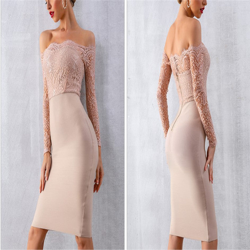 Long sleeve slash neck dress