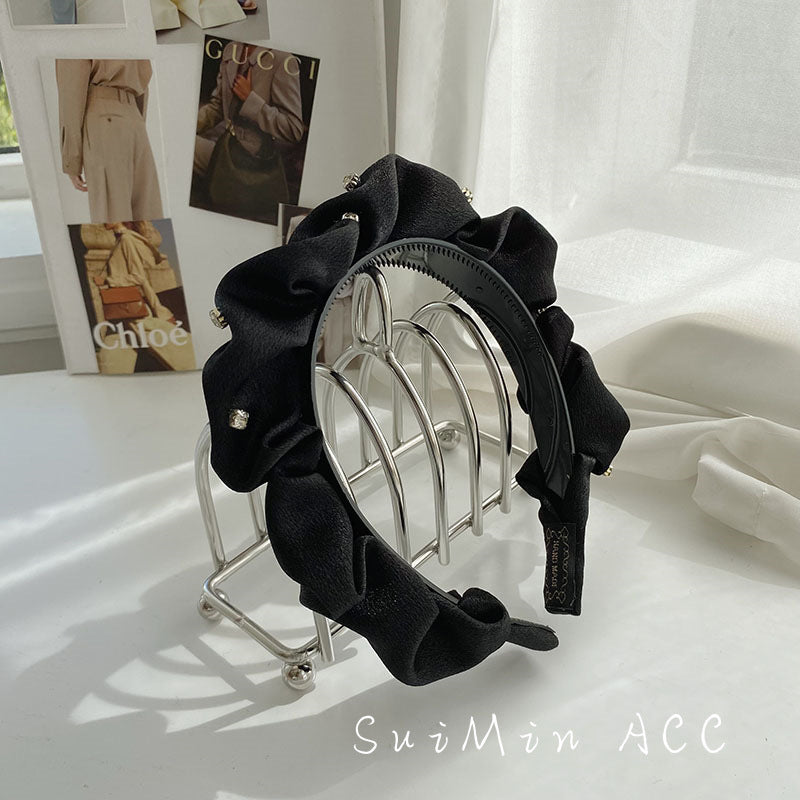 Black Large Intestine High-grade Satin Pleated Headband