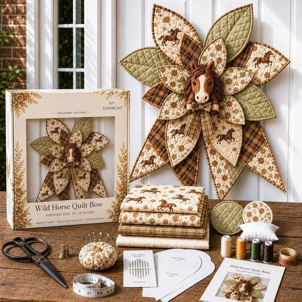 DIY Oversized Quilted Bow Sewing Kit - Fabric Craft Set with Large Bow Pattern