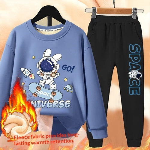 Boys' Winter Casual All-Match Fleece-Lined Thickened Outfit