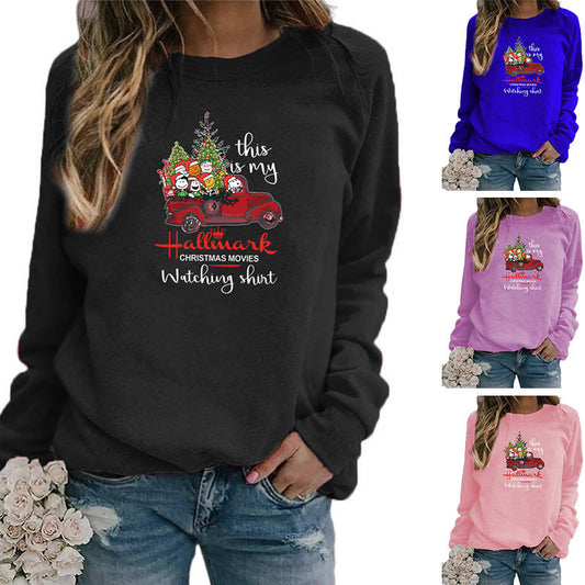Christmas truck Merry Christmas pattern printed round neck sweater European and American autumn and winter Amazon AliExpress