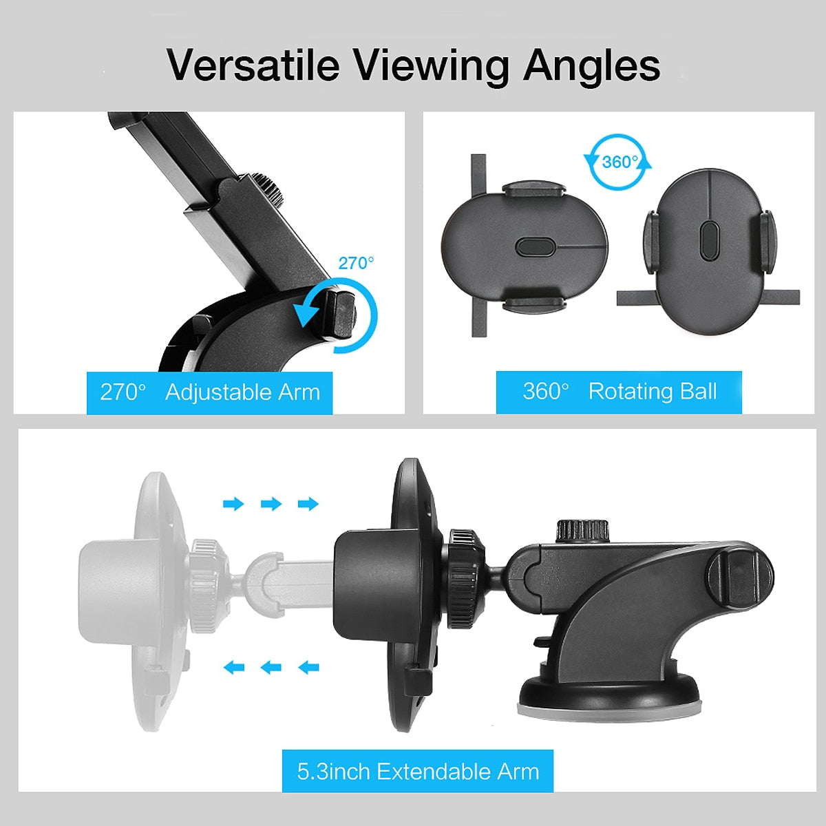 Telescopic Car Phone Holder - Long Rod Dashboard Suction Cup Mount