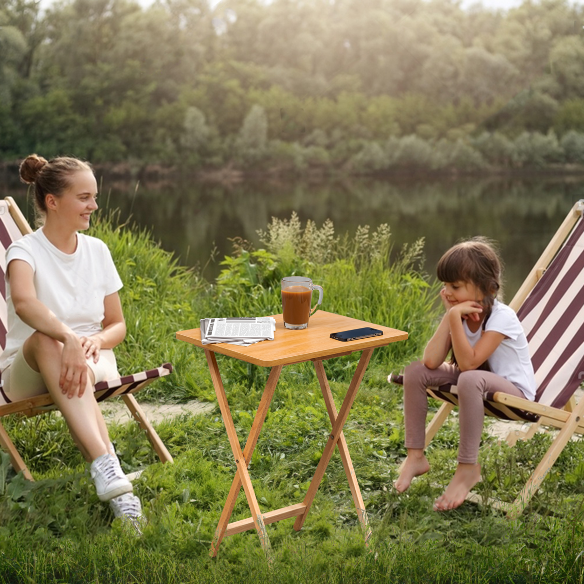 Heva Natural Tropical Hevea Wood Folding Snack Table