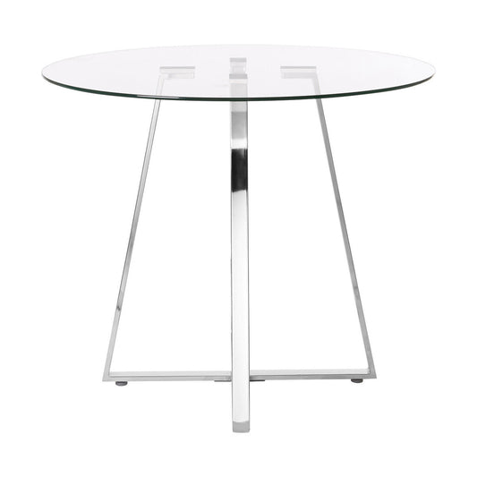 Metropolitan Clear Glass Round Dining Table with Silver Finish Legs