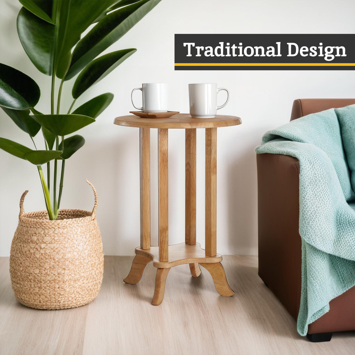 Heva Natural Tropical Hevea Wood Round Side Table