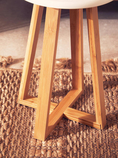 Viborg White and Natural Bamboo Round Stool