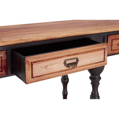 New Foundry Natural Wooden and Black Metal 4 Drawer Console Table