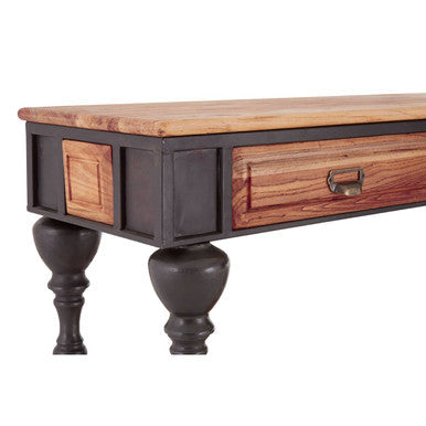 New Foundry Natural Wooden and Black Metal 4 Drawer Console Table