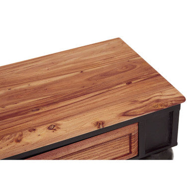 New Foundry Natural Wooden and Black Metal 4 Drawer Console Table