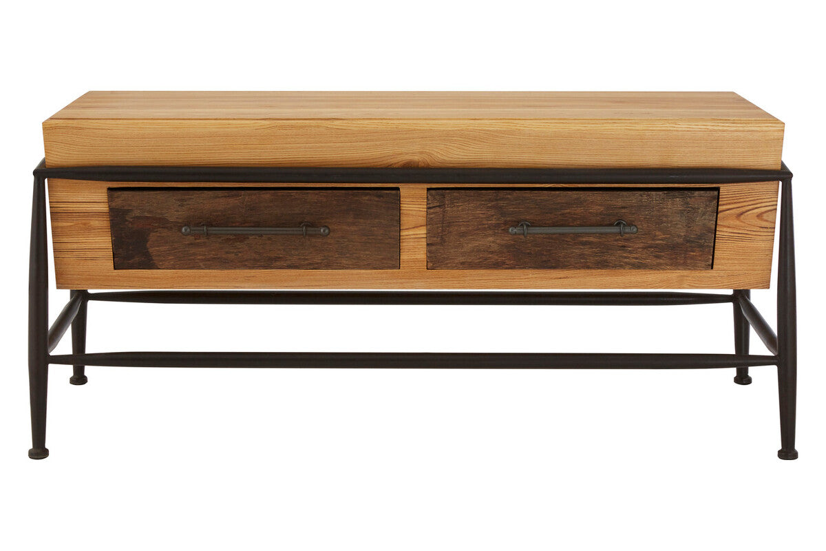 New Foundry Wooden and Black Metal 2 Drawer Coffee Table
