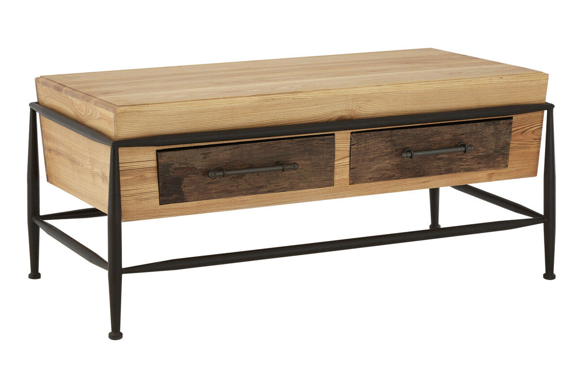 New Foundry Wooden and Black Metal 2 Drawer Coffee Table