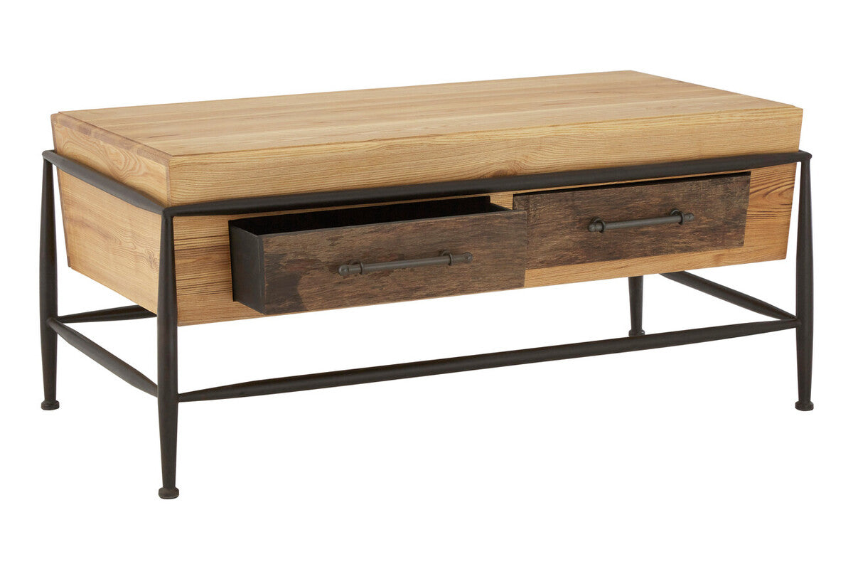 New Foundry Wooden and Black Metal 2 Drawer Coffee Table