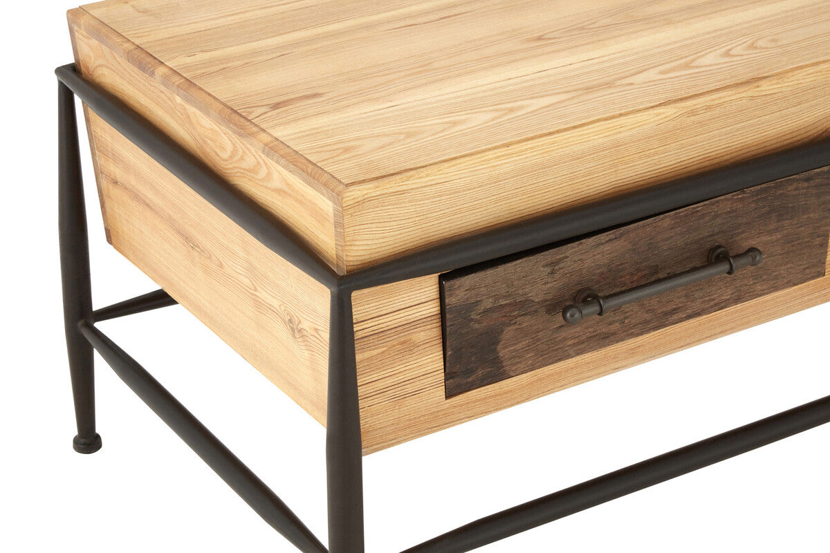 New Foundry Wooden and Black Metal 2 Drawer Coffee Table
