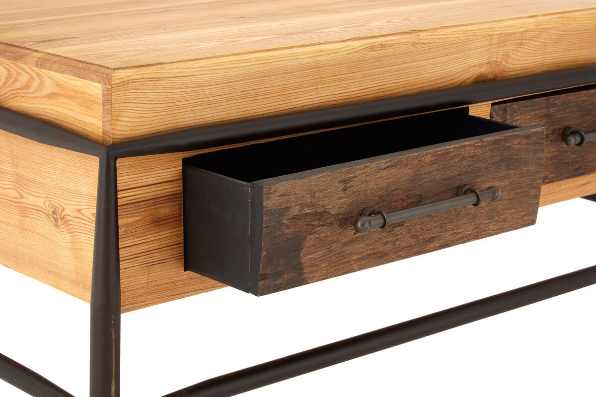 New Foundry Wooden and Black Metal 2 Drawer Coffee Table