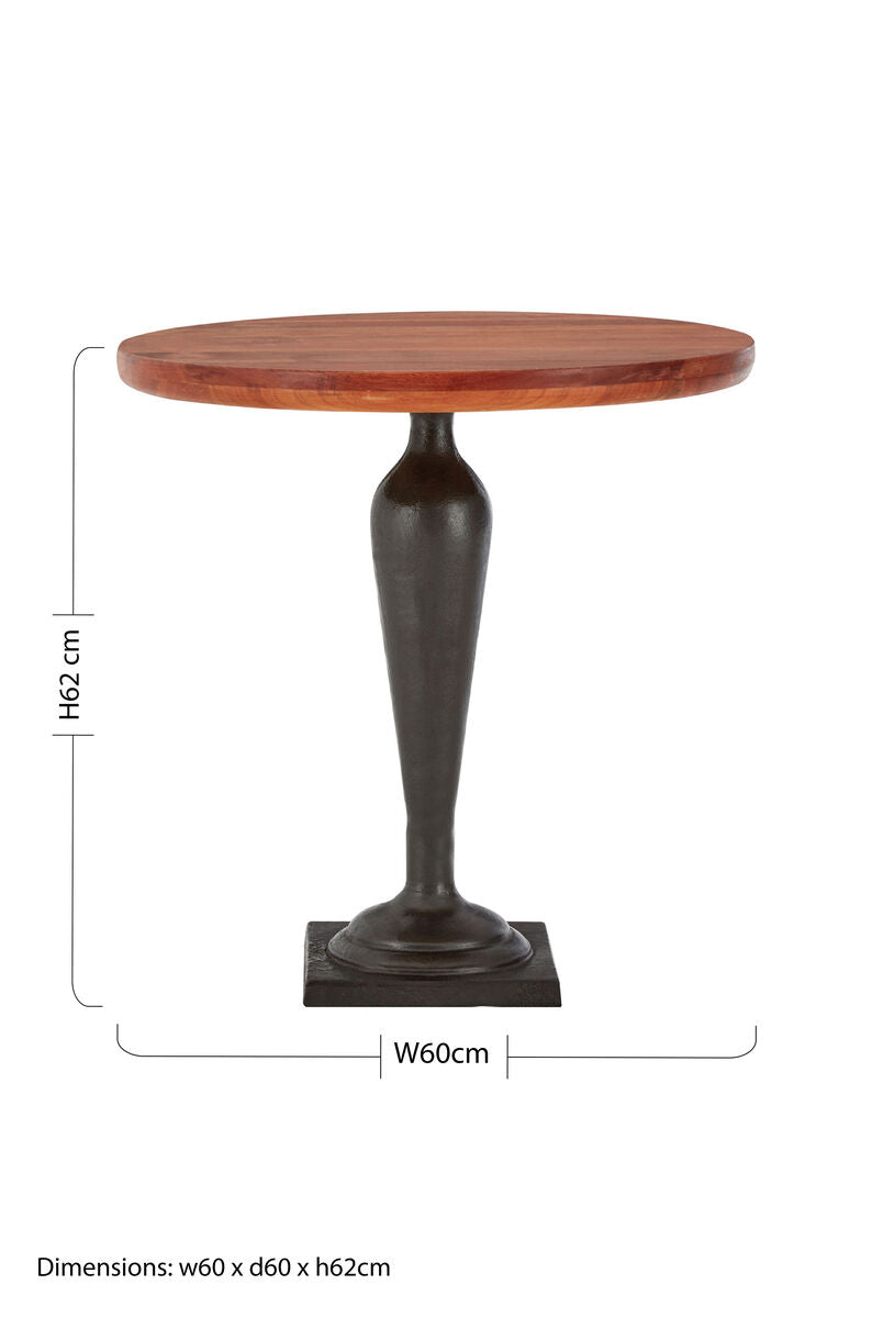 New Foundry Walnut Wood and Black Metal Round Side Table