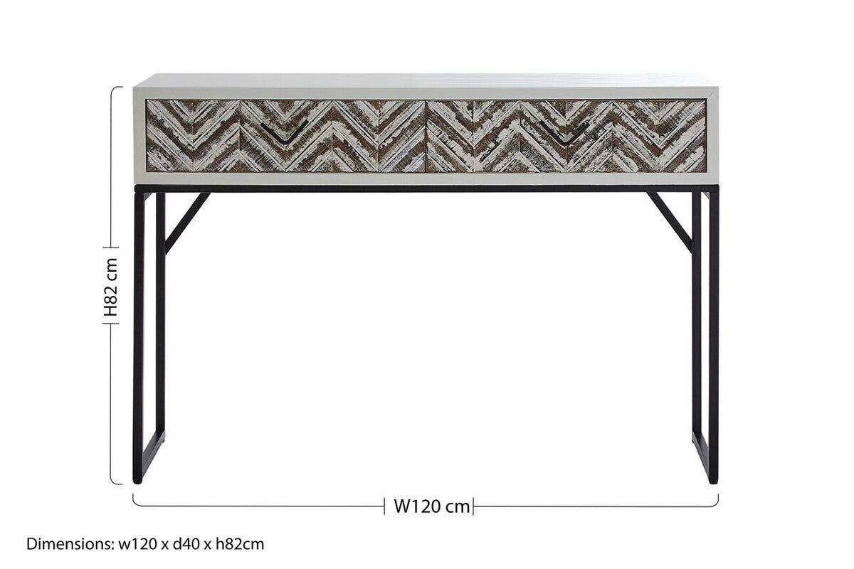 Lombok Rustic Chevron Design 2 Drawer Console Table