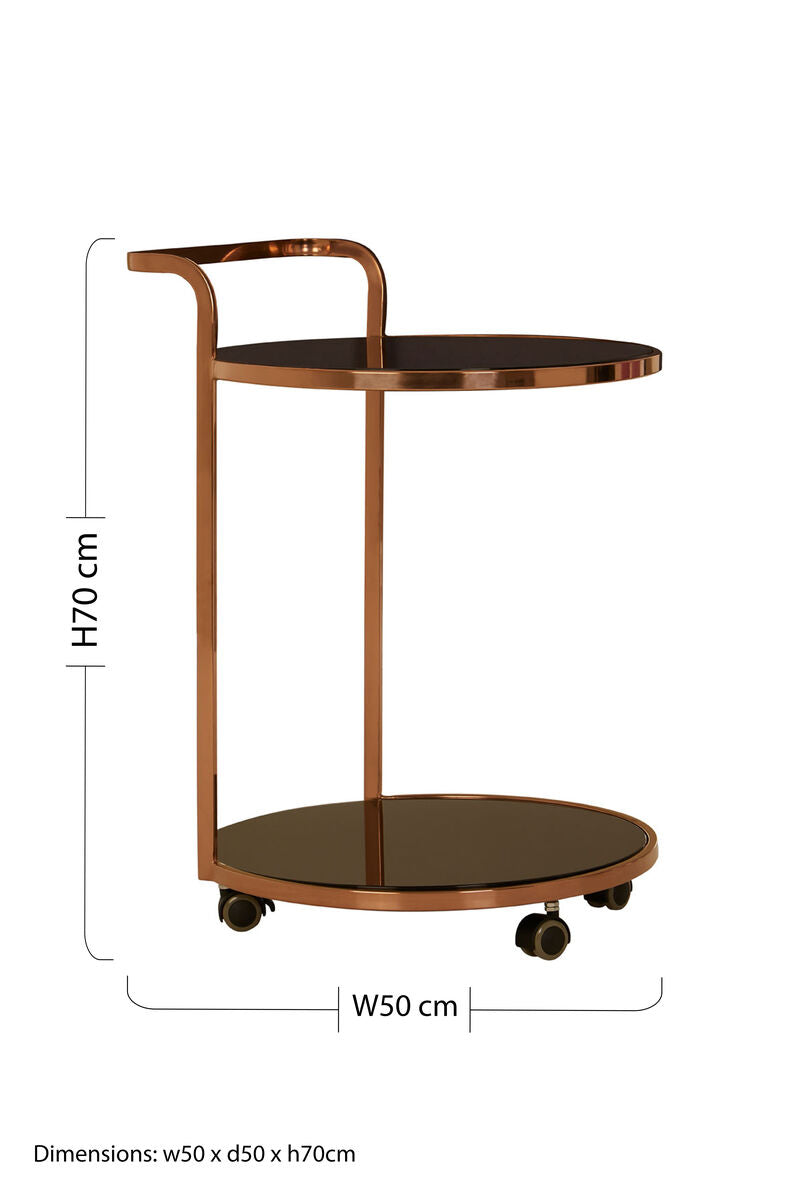 Ackley Black Glass and Rose Gold Finish 2 Tier Drinks Trolley