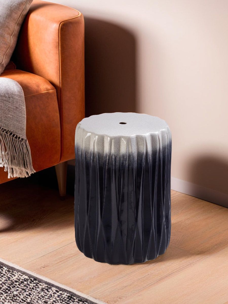 Azul Blue and White Ombre Finish Ceramic Side Table and Stool