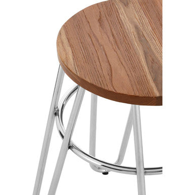District Elm Wood Stool with Chrome Finish Hairpin Legs