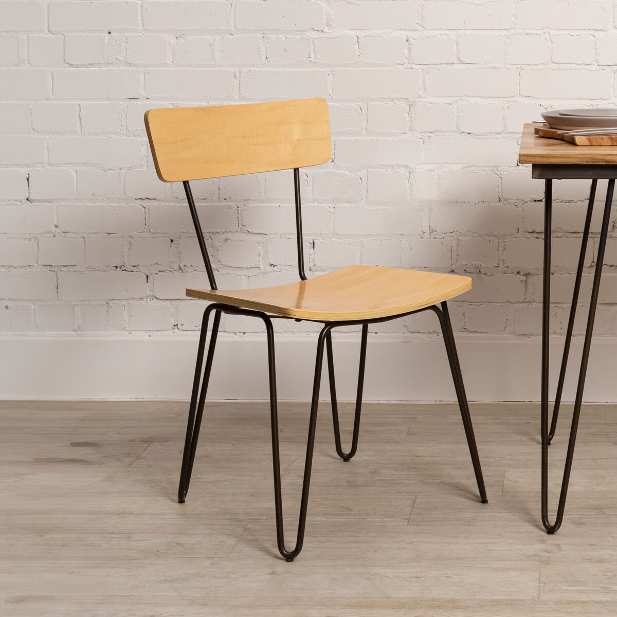 District Natural Wooden Chair with Black Finish Hairpin Legs