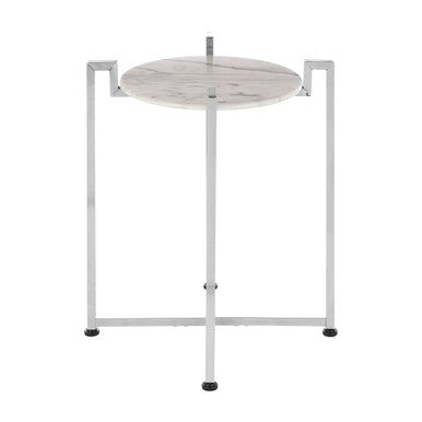 Cibal White Marble Side Table with Chrome Finish Base