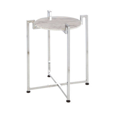 Cibal White Marble Side Table with Chrome Finish Base