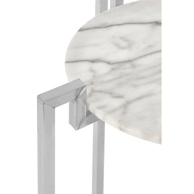 Cibal White Marble Side Table with Chrome Finish Base