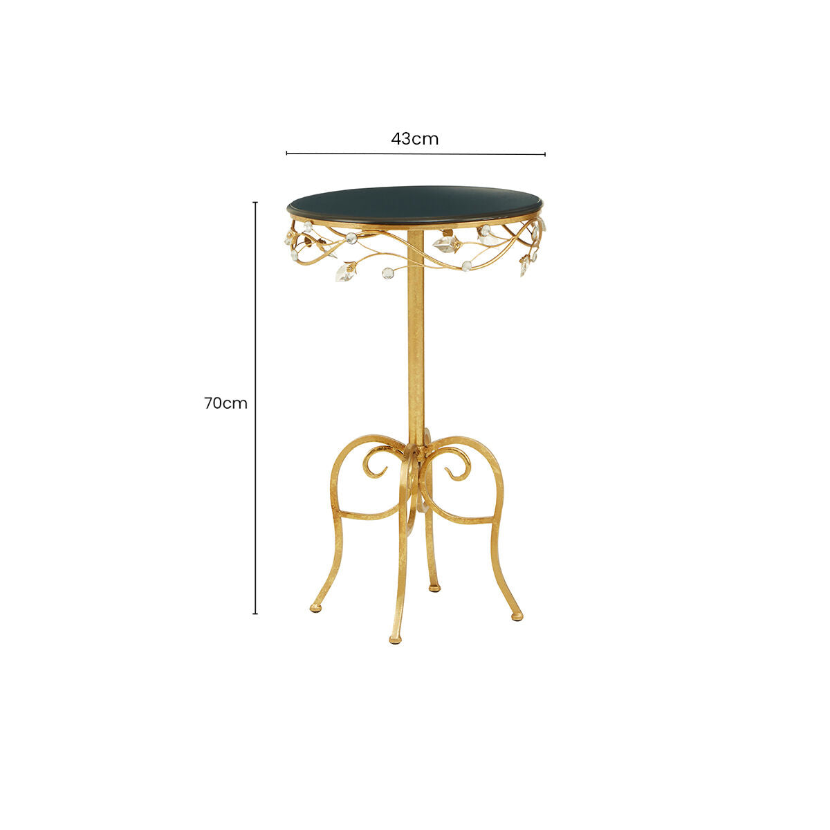 Yaxi Gold Finish Round Side Table with Black Top