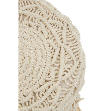 West Village Cream Woven Stool with Wood Legs