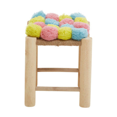 West Village Blue and Yellow Pom Pom Wooden Stool