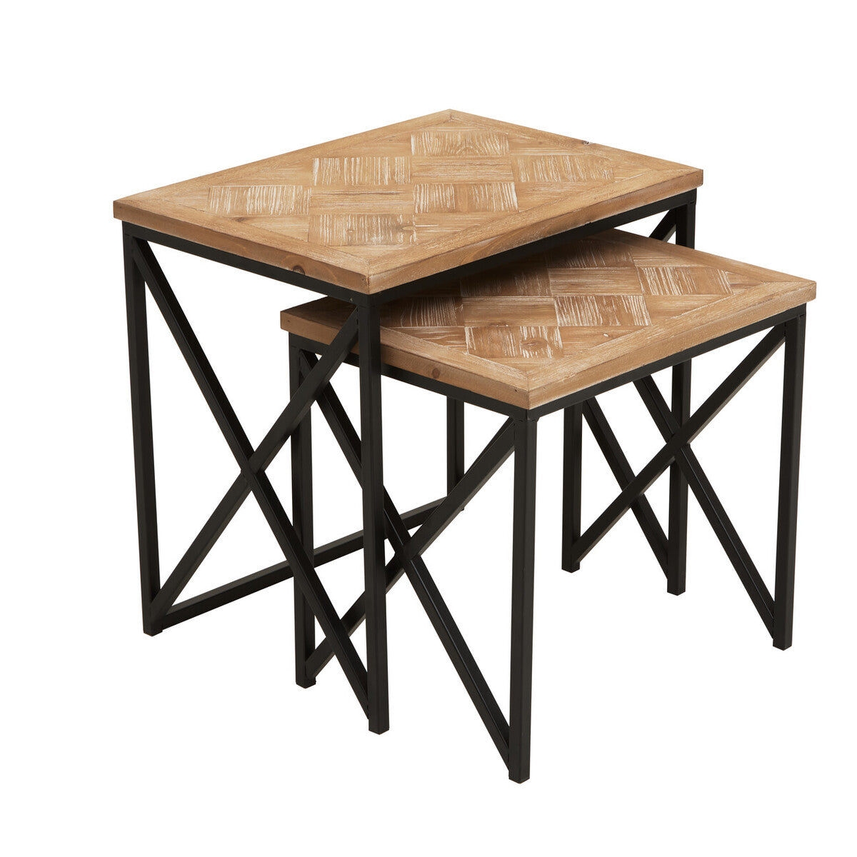Kickford Natural Wood Parquet Set of 2 Nesting Tables