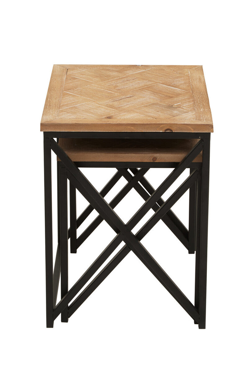 Kickford Natural Wood Parquet Set of 2 Nesting Tables