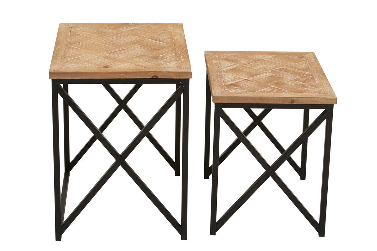 Kickford Natural Wood Parquet Set of 2 Nesting Tables