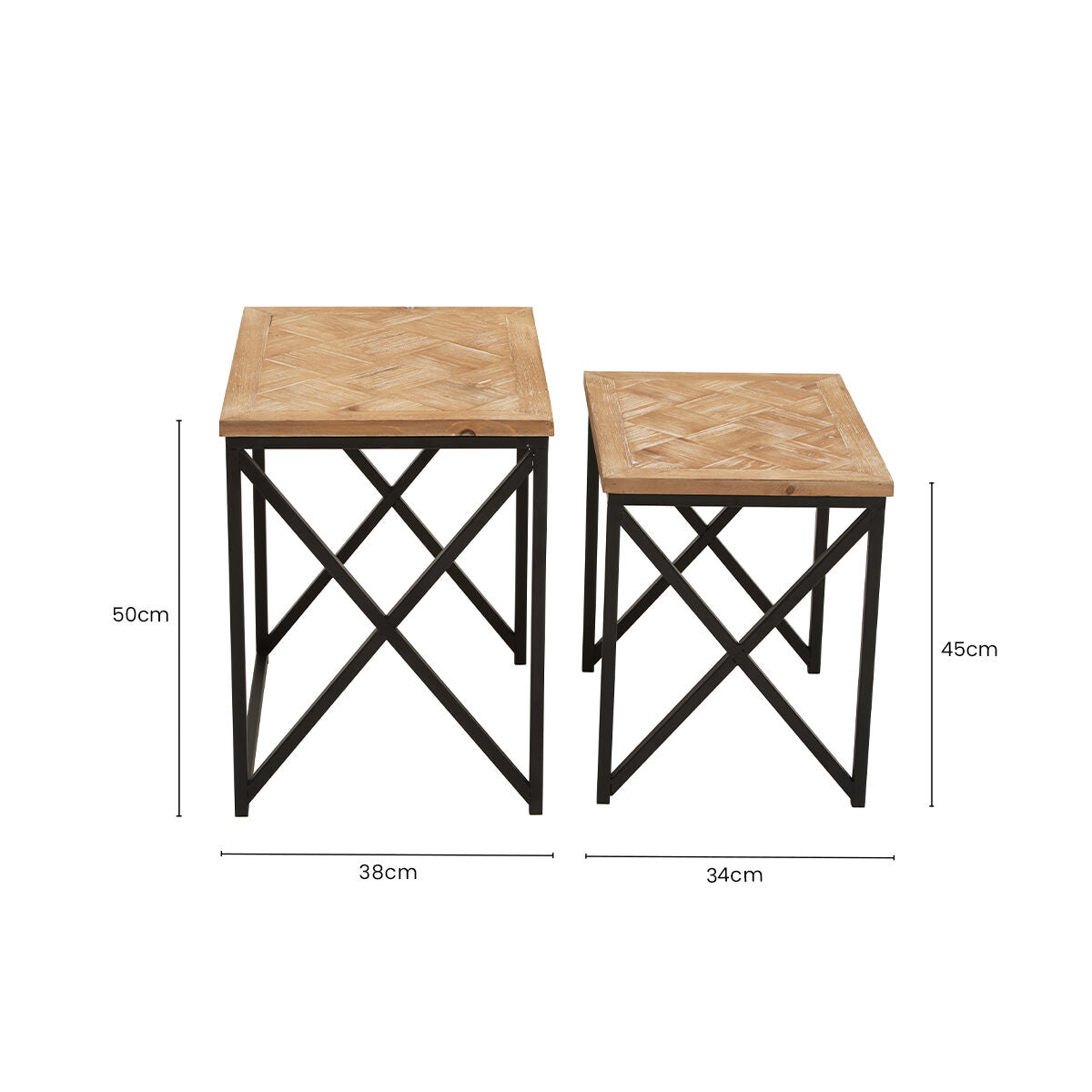 Kickford Natural Wood Parquet Set of 2 Nesting Tables