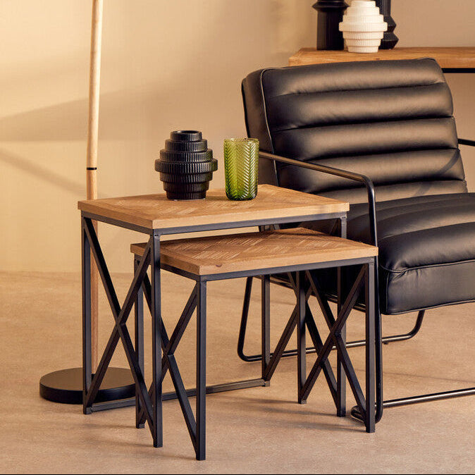 Kickford Natural Wood Parquet Set of 2 Nesting Tables