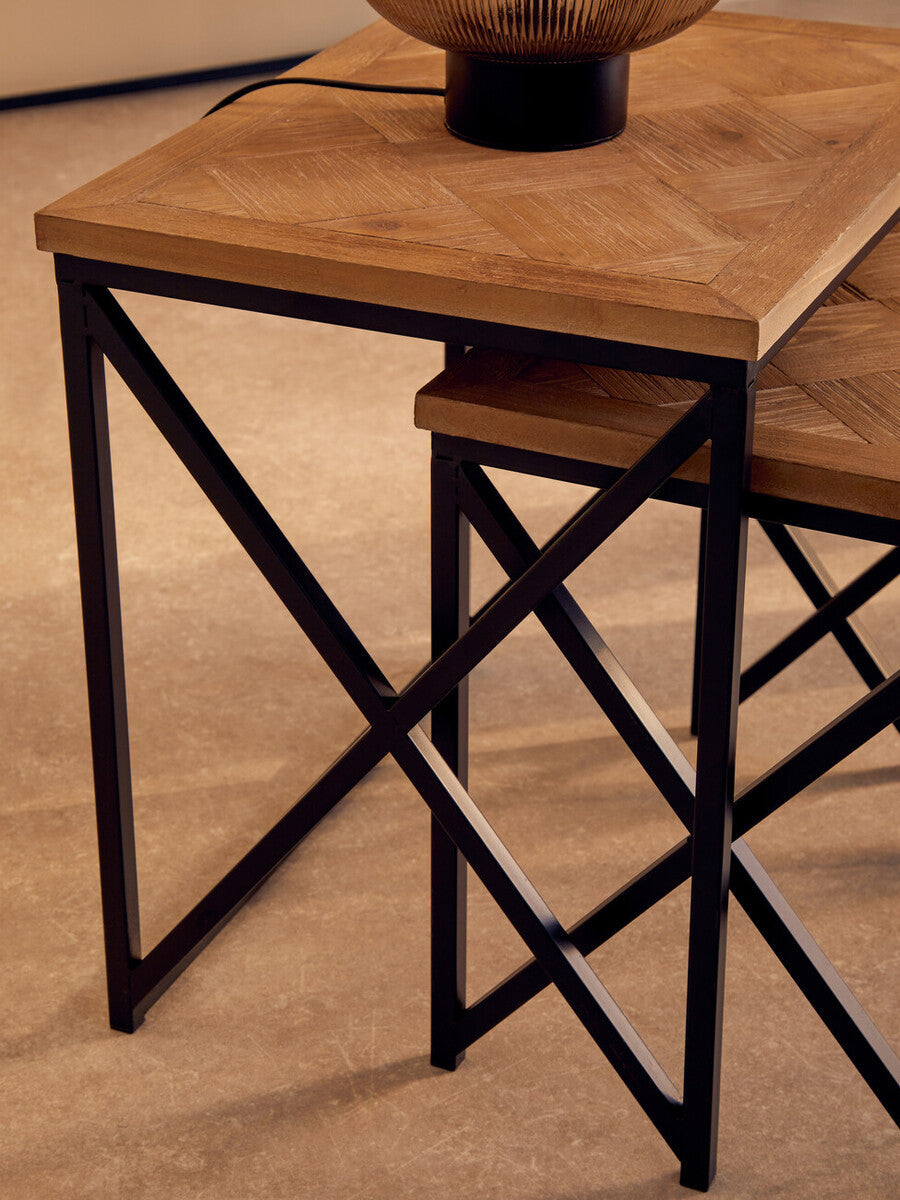 Kickford Natural Wood Parquet Set of 2 Nesting Tables